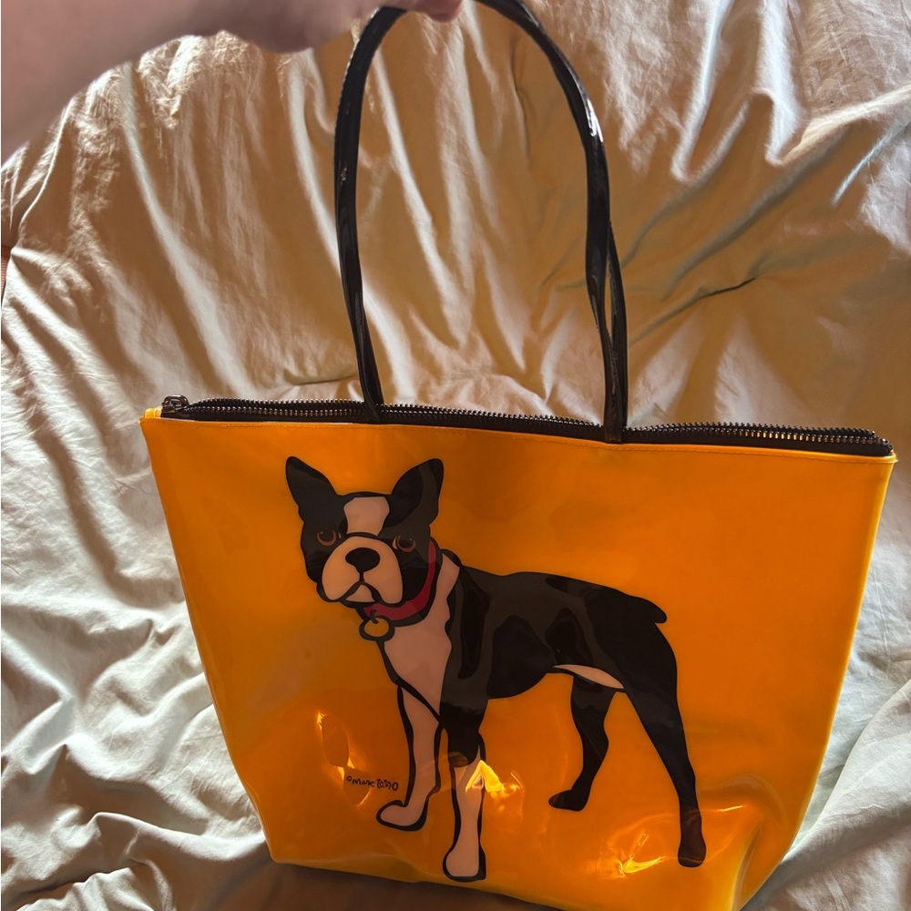Marc Tetro Yellow Dog Tote Bag vinyl Boston terrier purse bag